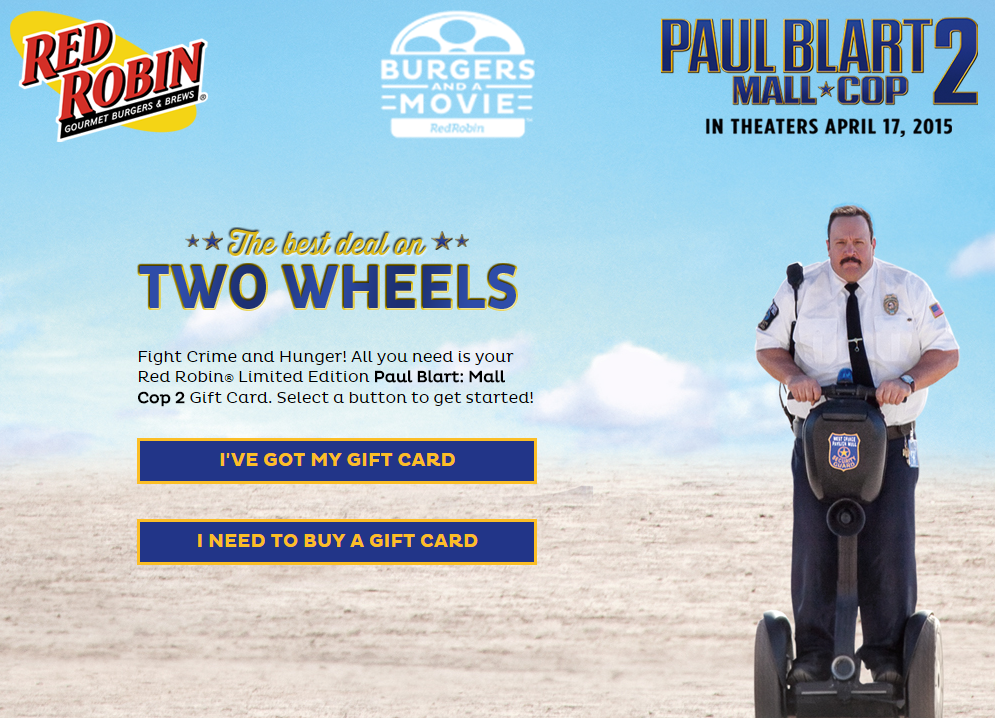 FREE Paul Blart: Mall Cop 2 Movie Ticket With Red Robin Gift Card!