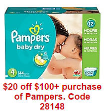 $20 Off $100 Pampers Diaper and Wipes Order From Staples!