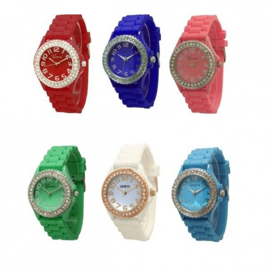 Colorful Rhinestone Accented Silicone Watches $2.99