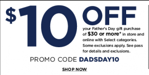 $10 off $30 kohls fathers day