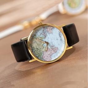 World Map Unisex Leather Wrist Watch $11.04