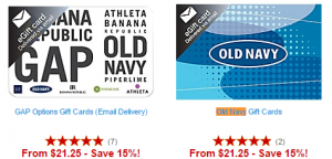 Old Navy, Gap, and Banana Republic $25 Gift Cards Only $21.50!