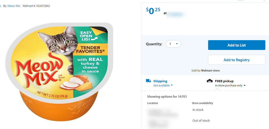 WALMART: Meow Mix Wet Cat Food Cups Only $.17??