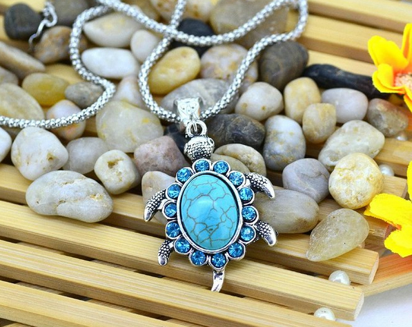Cute Turquoise and Blue Crystal Turtle Necklace Only $4.99 Shipped!