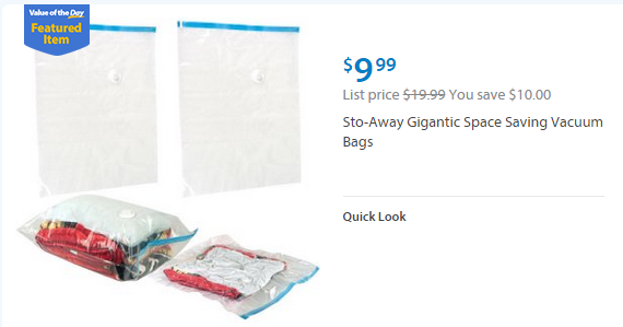 Sto-Away Gigantic Space Saving Vacuum Bags—$9.99 Today Only (Reg $19.99)
