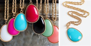 $6.99 – Large Stone Drop Necklace – 7 Colors!