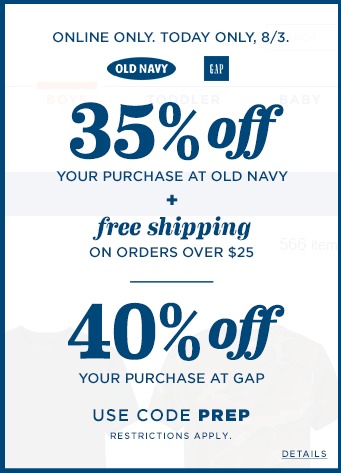 35% OFF Old Navy + FREE Shipping Today ONLY!