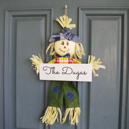 Autumn Personalized Scarecrows Door Hanger $13.49