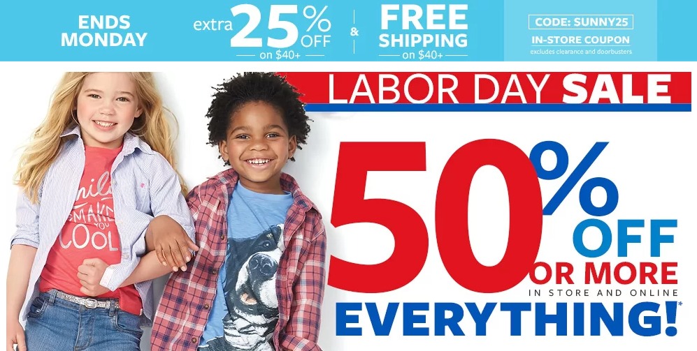 Carters and OshKosh Labor Day Sale | Doorbusters, 50% Off, Extra 25% Off, and Free Shipping!