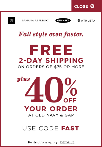 40% Off Old Navy + Free 2-Day Shipping on $75+