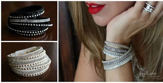 $6.99 – Studded Rhinestone Wrap Bracelet: Gold or Silver!