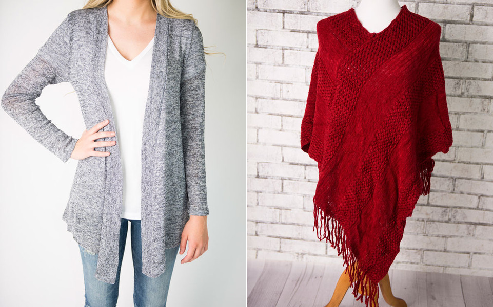 Classic Cardigan or Trendy Knit Poncho—$17.95 Shipped