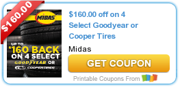 Up to $160 Off Goodyear or Cooper Tires for Midas Card Holders!