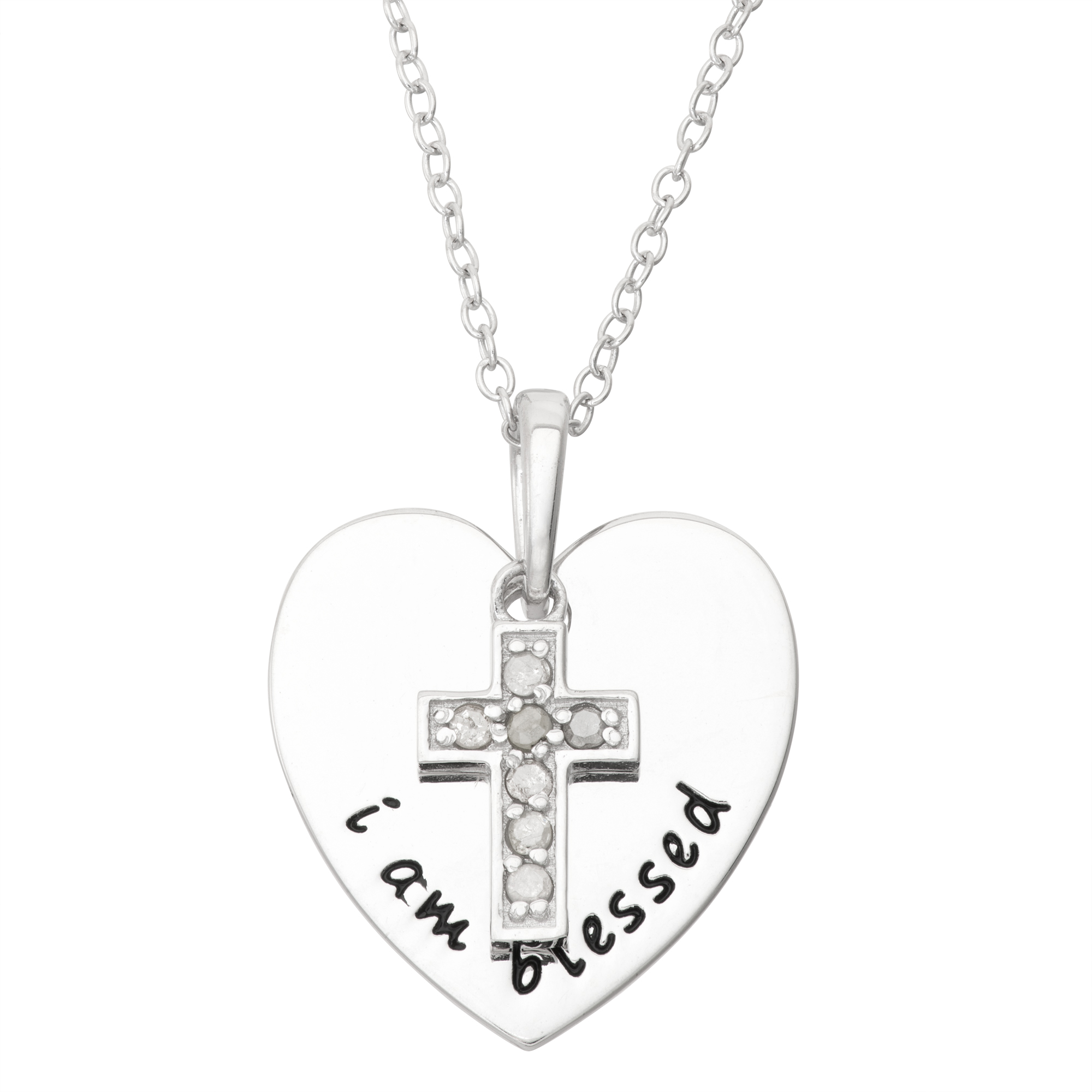 Cross and Heart 1/10 cttw “I Am Blessed” Pendant Necklace — $34.99!