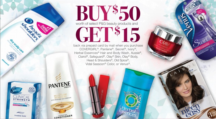 $15 Prepaid Card wyb $50 Worth of Select P&G Beauty Products!