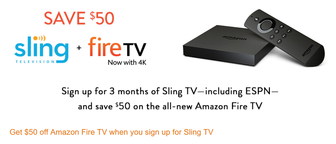 Get $50 off Amazon Fire TV when you sign up for Sling TV! Plus Amazon Fire TV sale!