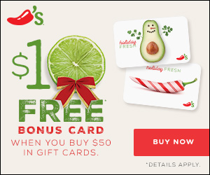 FREE Bonus $10 Chili’s Gift Card wyb $50 Worth!