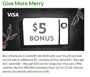 $5 Bonus with a Starbucks Gift Card Purchase!