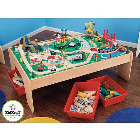 KidKraft Wooden Train Table + 120-Piece Waterfall Mountain Train Set + 3 Bins—$105! (Reg $174.99)