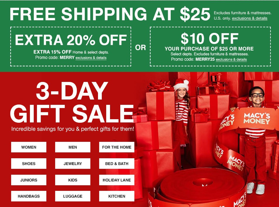 20% off or $10/$25 + Free Shipping on $25 at Macy’s!