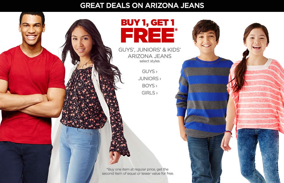 BOGO Free Arizona Jeans + Percent Off Code!