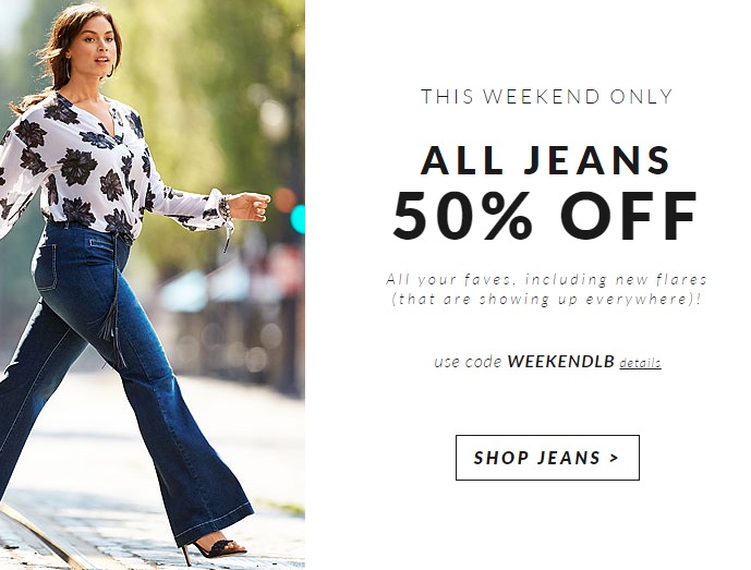 50% Off Jeans and 30% Off Clearance at Lane Bryant!