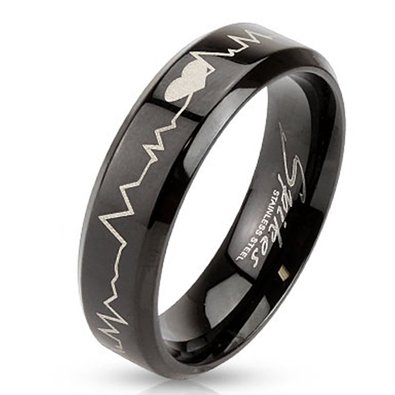 Black Stainless Steel Laser Etched Heartbeat Ring—$7.94 Shipped!