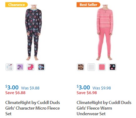 Girls’ ClimateRight by Cuddl Duds Sets Only $3.00!