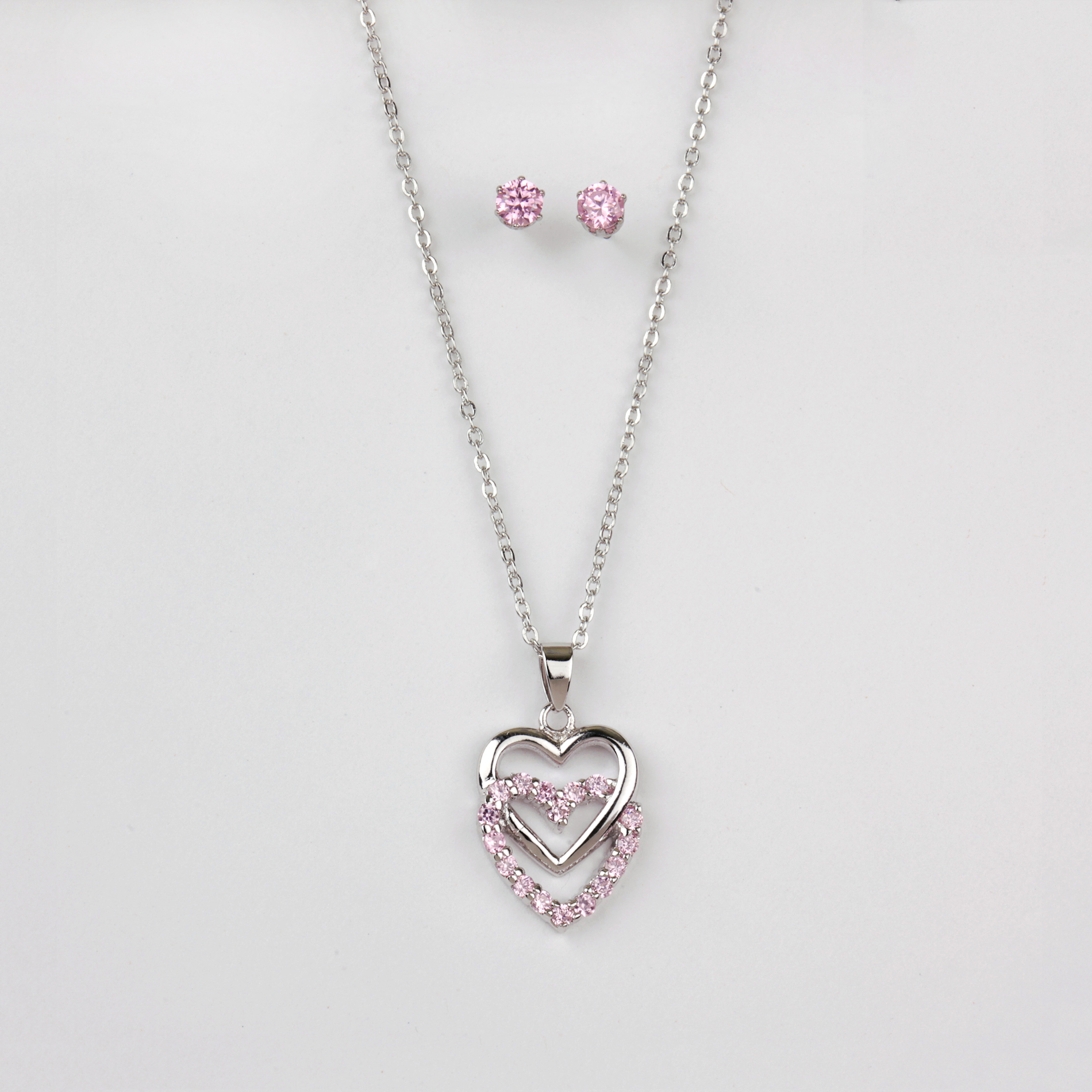Women’s Double Heart Necklace and Earrings Set—$10.00!