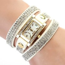 Women’s Vintage Square Dial Rhinestone Weave Wrap Leather Bracelet Watch – $7.20!