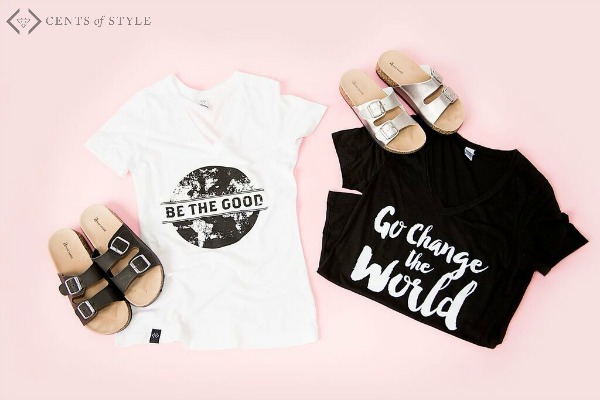 Double Strap Cork Sole Sandals & Inspirational Tee Combo – $29.99 + FREE Shipping!