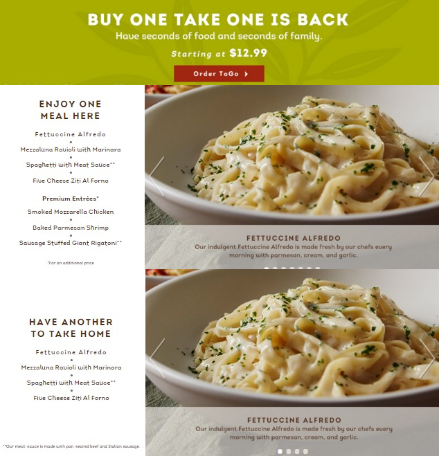 Buy One, Take One Offer From Olive Garden is Back!