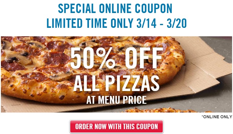 50% Off Dominoes Pizzas This Week! (Online Orders Only)