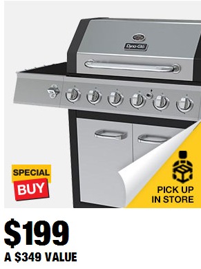 Dyna-Glo 6-Burner LP Gas Grill in Black and Stainless Steel with Side Burner—$199!