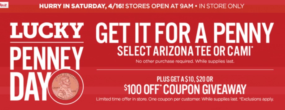 Arizona Tee or Cami Only 1¢ at JCP Today ONLY + $10/$25 Coupon!