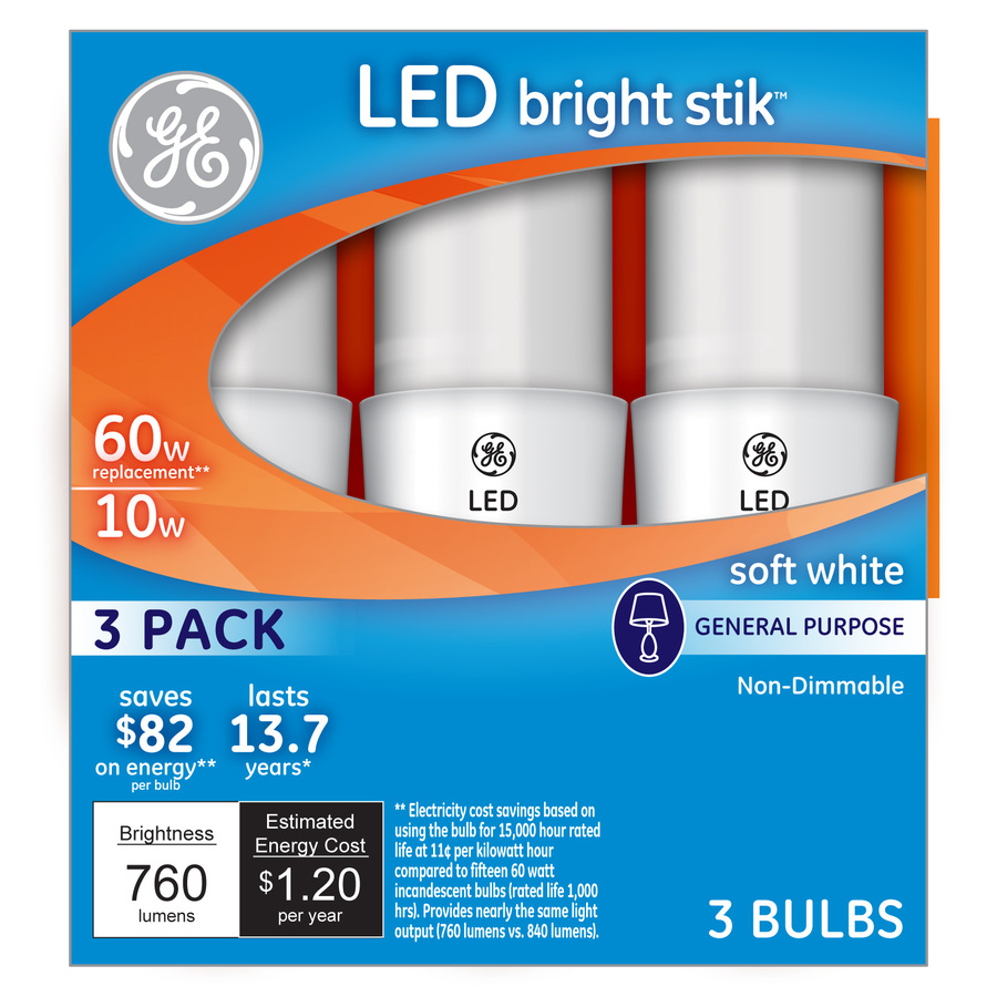 GE Bright Stik 3-Pack 10-Watt LED Light Bulbs Just $5.98! (60W Equivalent)