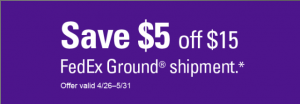 $5 Off $15 Fed Ex Ground Shipping!