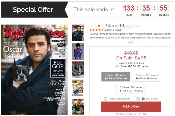 Rolling Stone Magazine Only $4.95/yr!