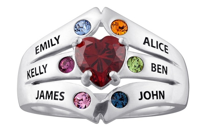 Sterling Silver Custom Engraved Birthstone Family Ring—$44.99!