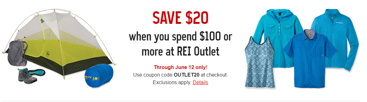 REI Outlet: $20 Off $100 or More!