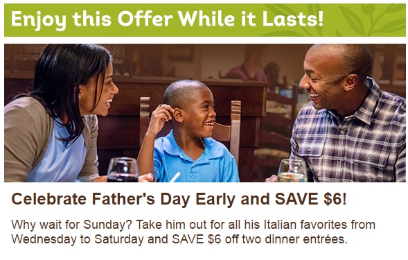 $6 Off 2 Olive Garden Entrees Coupon