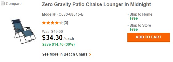 Zero Gravity Patio Chaise Loungers Only $34.30!