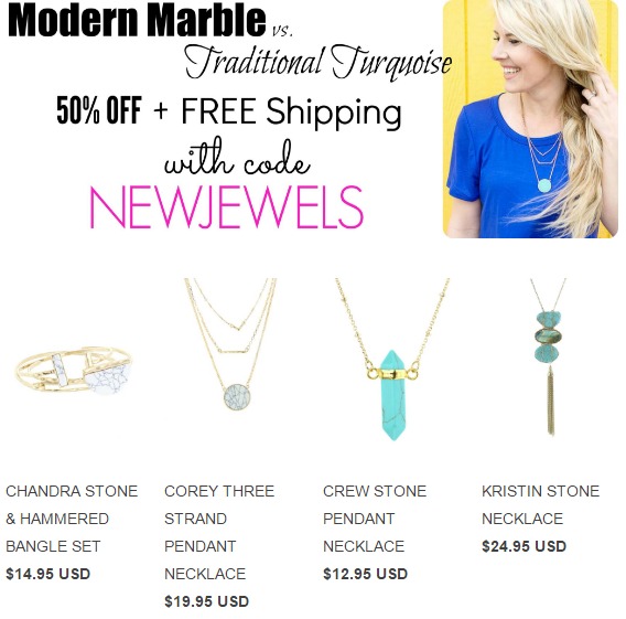 Modern Marble or Traditional Turquoise Jewelry—50% OFF + Free Shipping! Modern Marble or Traditional Turquoise Jewelry—50% OFF + Free Shipping!