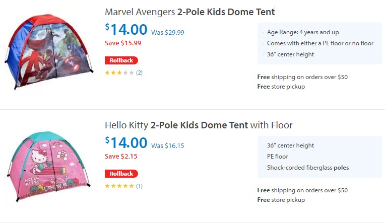 Kids 2-Pole Dome Tents Only $14.00!
