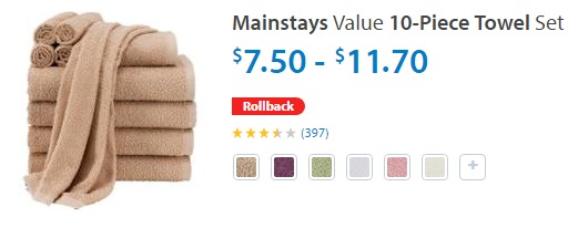 Mainstays Value 10-pc Towel Sets From $7.50!