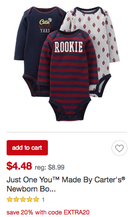 Target: Save an Extra 20% on Kids’ Clearance Clothing! Carter’s Onsies (3pack) Only $3.59! (Reg. $8.99) and More!