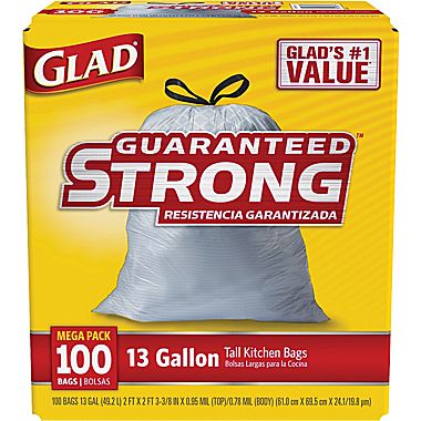 Glad Tall Kitchen Drawstring Trash Bags – 100 Bags – Only $9.99!