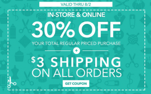 Joann: 30% Off Your Total Reg. Priced Purchase + $3 Shipping on all Orders!