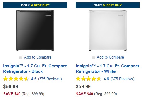 Insignia 1.7 cu ft Compact Refrigerator—$59.99! (Reg $99.99)