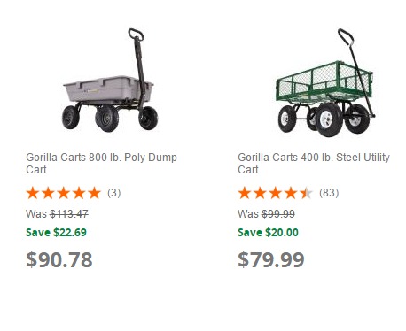 Gorilla Utility Carts From $63.74 Today!